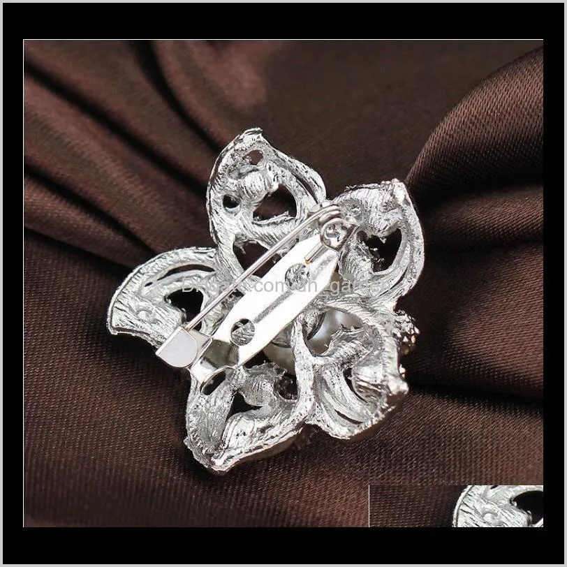 silver tone big pearl flower brooch clear rhinestone crystal flower bridal jewelry small brooches pins prom party gift wedding cosrage