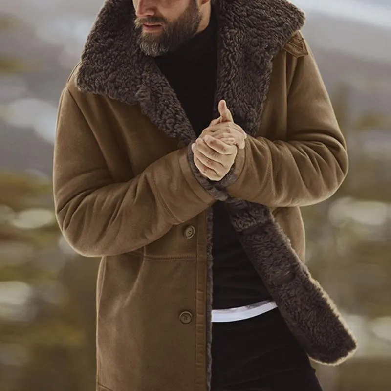 Men's Jackets Men Coat Thickened Solid Color Mid-Length Casual Lined Winter Jacket Button Closure