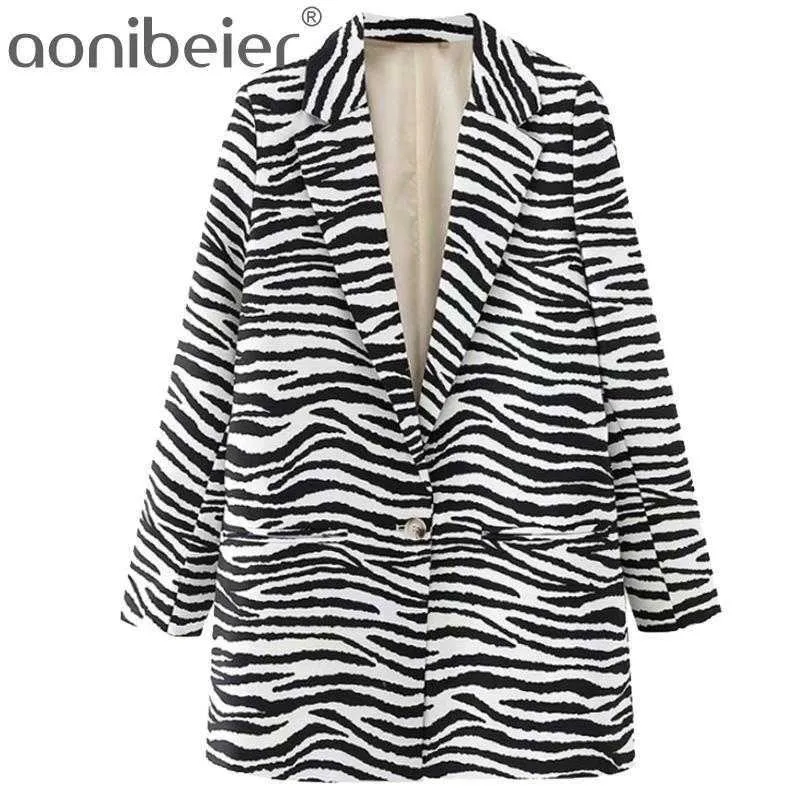 Femmes imprimé Animal Blazer manteau correspondant Vintage un bouton à manches longues vêtements de dessus pour femmes Chic hauts mode élégant 210604