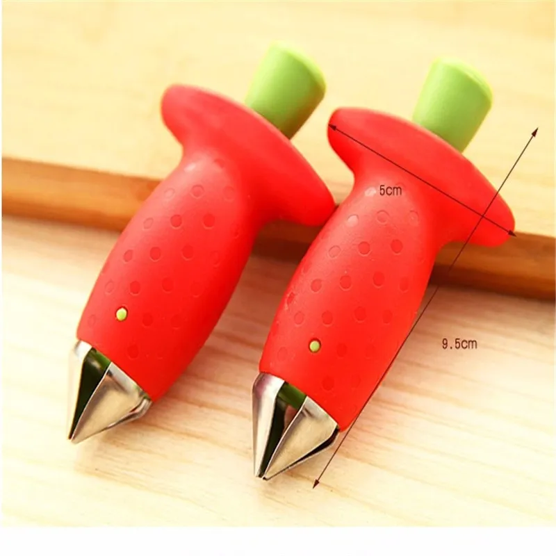 Strawberry Stem Leaf Leaves Huller Remover Tools Removal Fruit Corer Tool Kitchen Gadgets Cutter Red Color DH2017