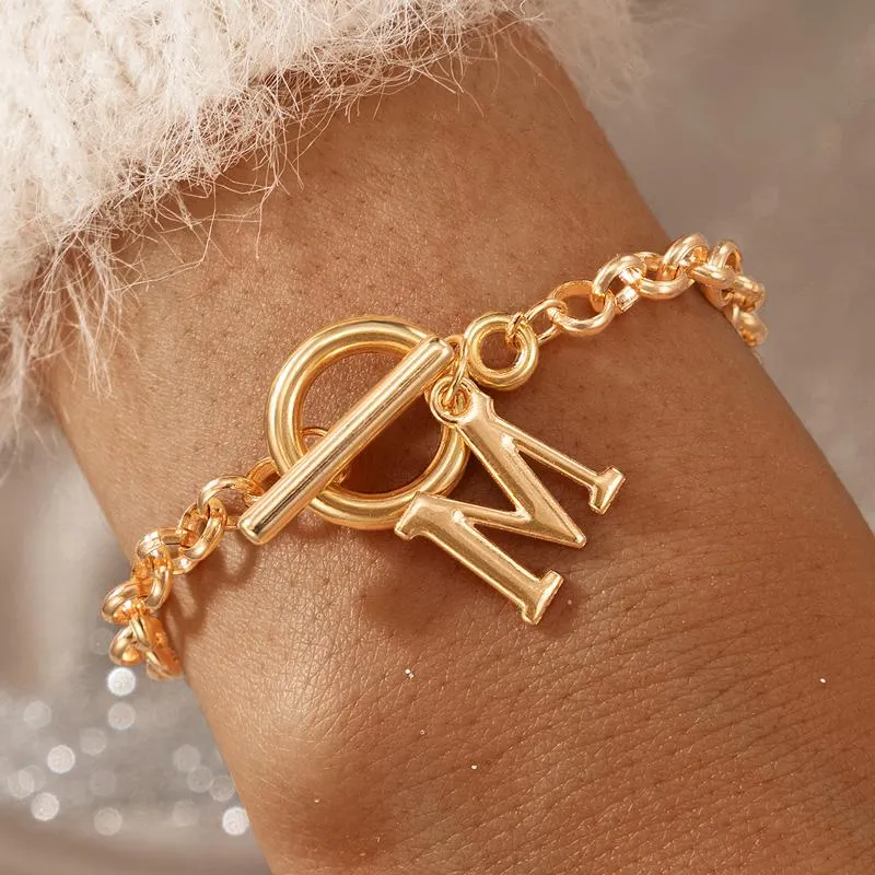 Charm Bracelets ZHEN TOMOMI Gothic Gold Letter M Bracelet For Women 2021 Bohemian Geometric Chain OT Buckle Set Jewelry