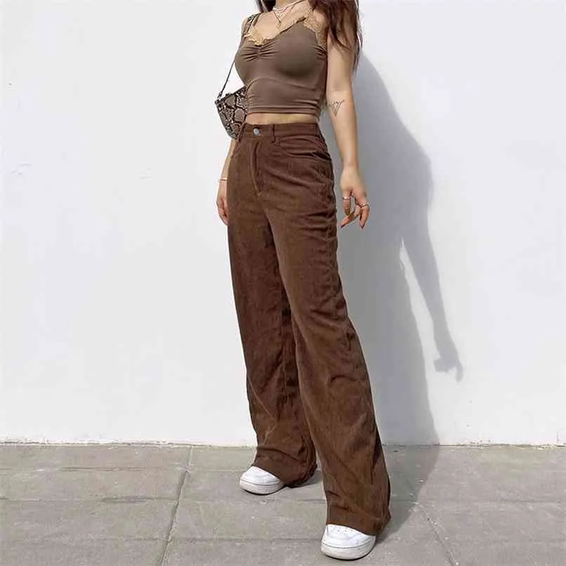 Vintage Oversized Corduroy Baggy Pants Ladies Fall High-Waist Wide Leg Straight Trousers Women 90s Elastic Casual Bottoms Mujer 210915