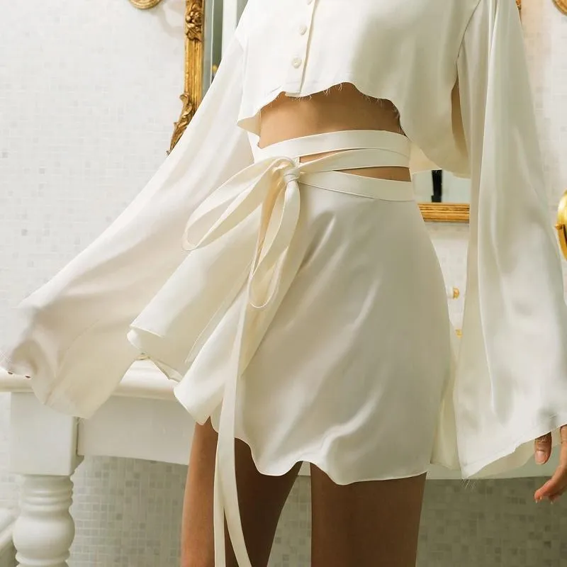 Jupes blanc à lacets solide femmes décontracté élégant a-ligne mode jupe Midi longue coréenne taille haute vacances d'été 2021 dame