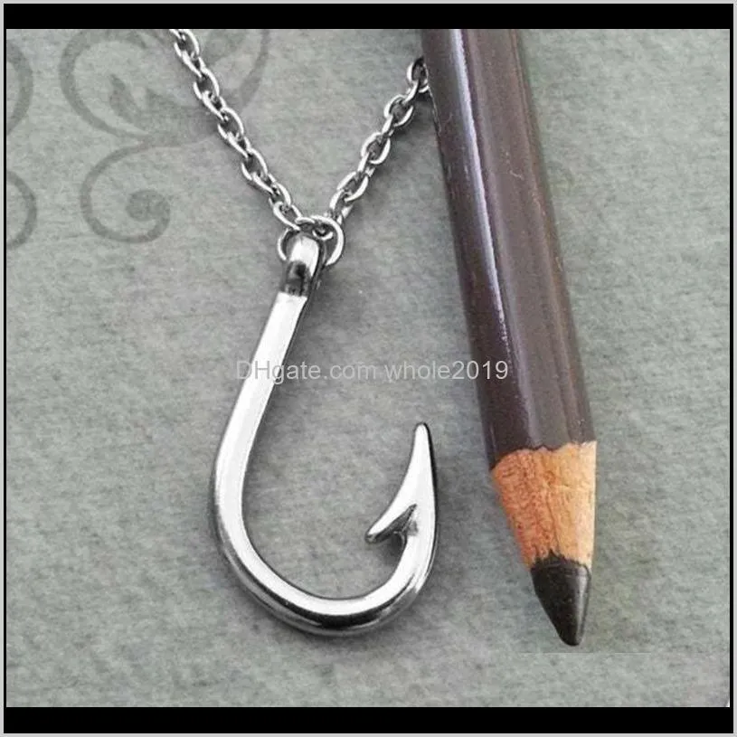 fashion fishing hook fishhook pendant chain necklace fisherman jewelry gift1