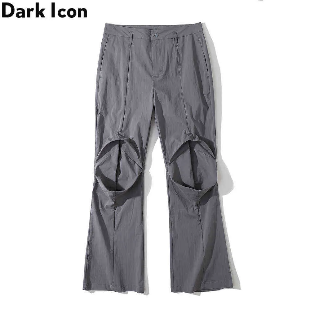 Plain plissé sur le genou pantalon évasé hommes High Street Fashion pantalons pour hommes pantalon noir gris 210603