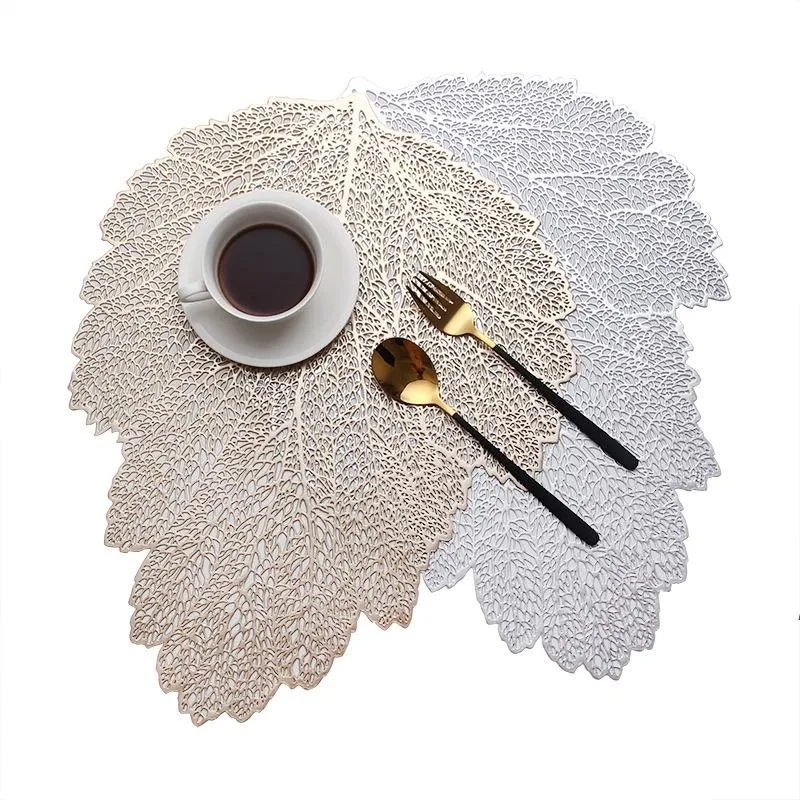 Placemat Dining Table Coasters Leaf Simulation Plant PVC Coffee Cup Table Mats Hollow Kitchen Christmas Home Decor Gifts LLA7126