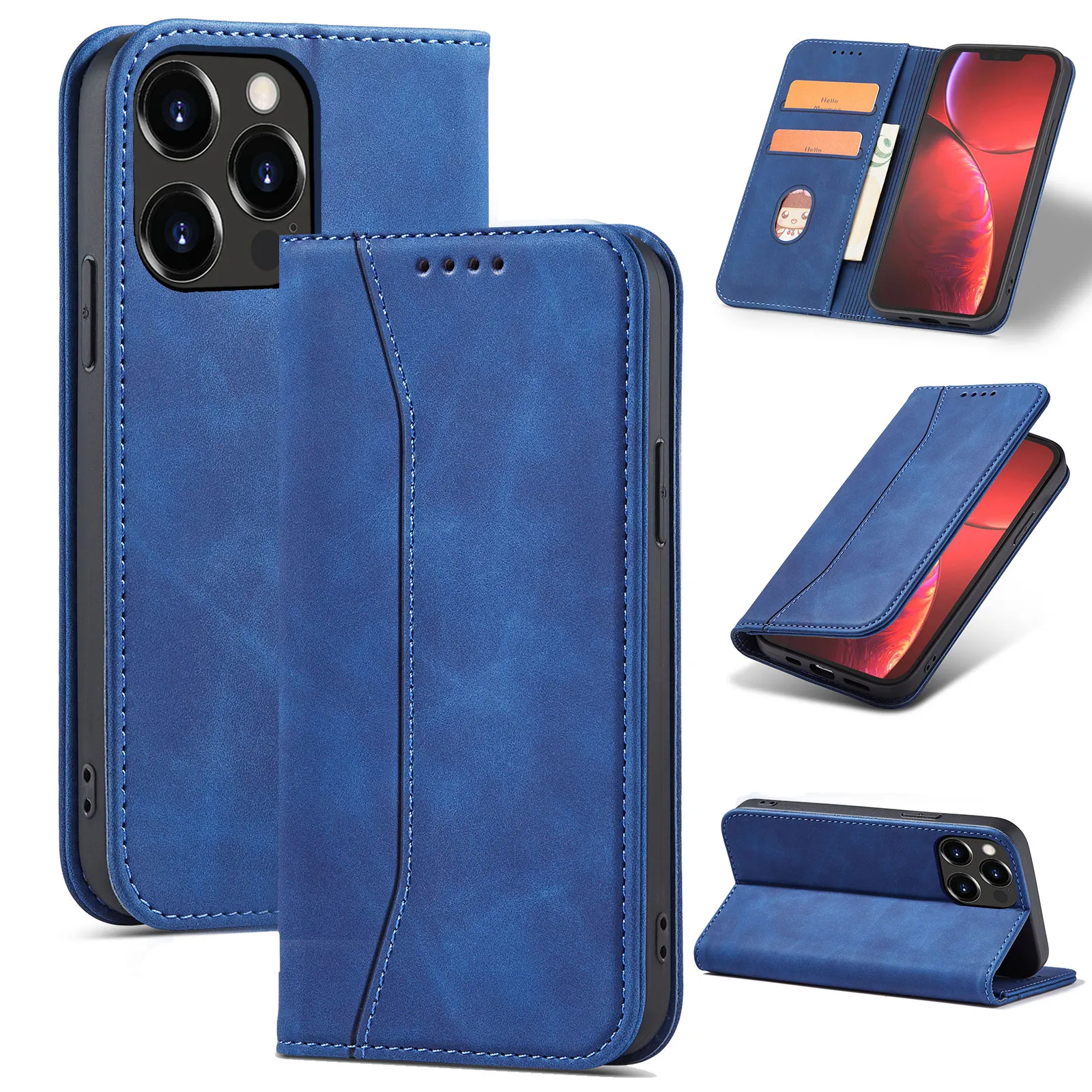 Magnetic Flip Leather Case for Samsung A72 A52 Note20 Ultra Note10 Pro M60S M80S Multi-functional Multiple Card Slots Wallet Clutch Bracket Business Phone Cover New