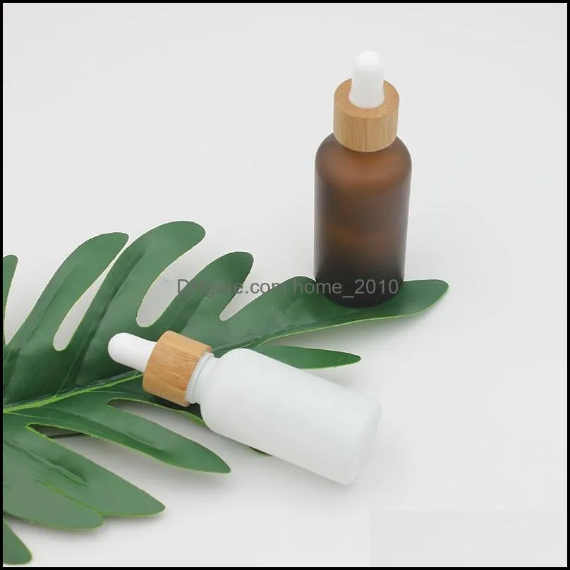 Frosted Amber White Glass Dropper Bottle 15ml 30ml 50ml with Bamboo Cap 1oz Wooden  Oil Bottles