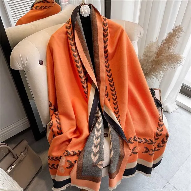 Winter Cashmere Scarf Women Tassels Pashmina Warm Thick Blanket Shawls Wraps Print Fashion Lady Design Foulard 220114