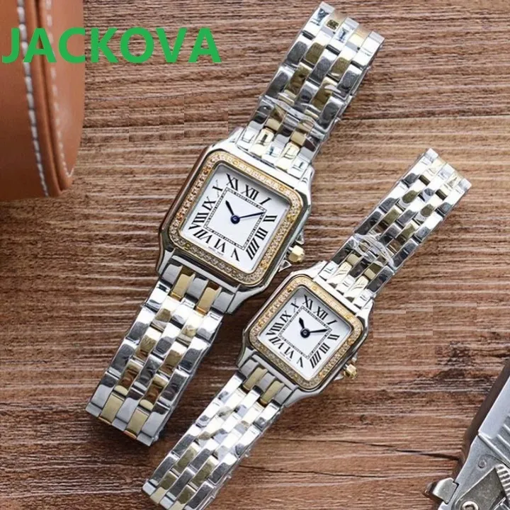 Diamants Femmes Hommes Montre-Bracelet Carré Cadran Romain Mouvement À Quartz Calendrier Horloge Président 316L En Acier Inoxydable Montres Unisexes Super