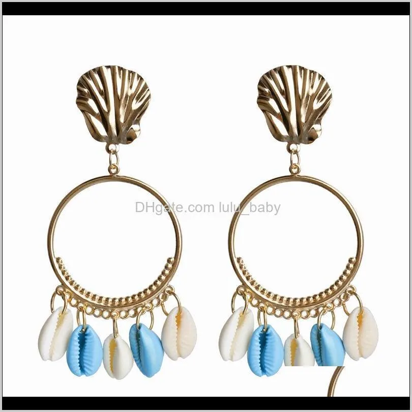 new arrival seaside holiday romantic shell earrings creative scallop vintage metal hoop dangle earrings with charms woman jewelry
