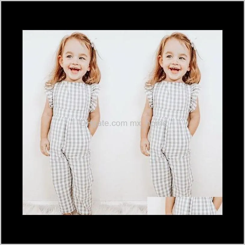 newborn baby girls romper new summer fashion plaid ruffle sleeveless jumpsuit playsuit overalls clothes outfits 6m-5y