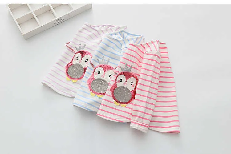 Children Penguin Tops Hot Sale Spring Autumn Kids Clothes Long Sleeve O-Neck Strip Girl Long Sleeve T Shirt (11)