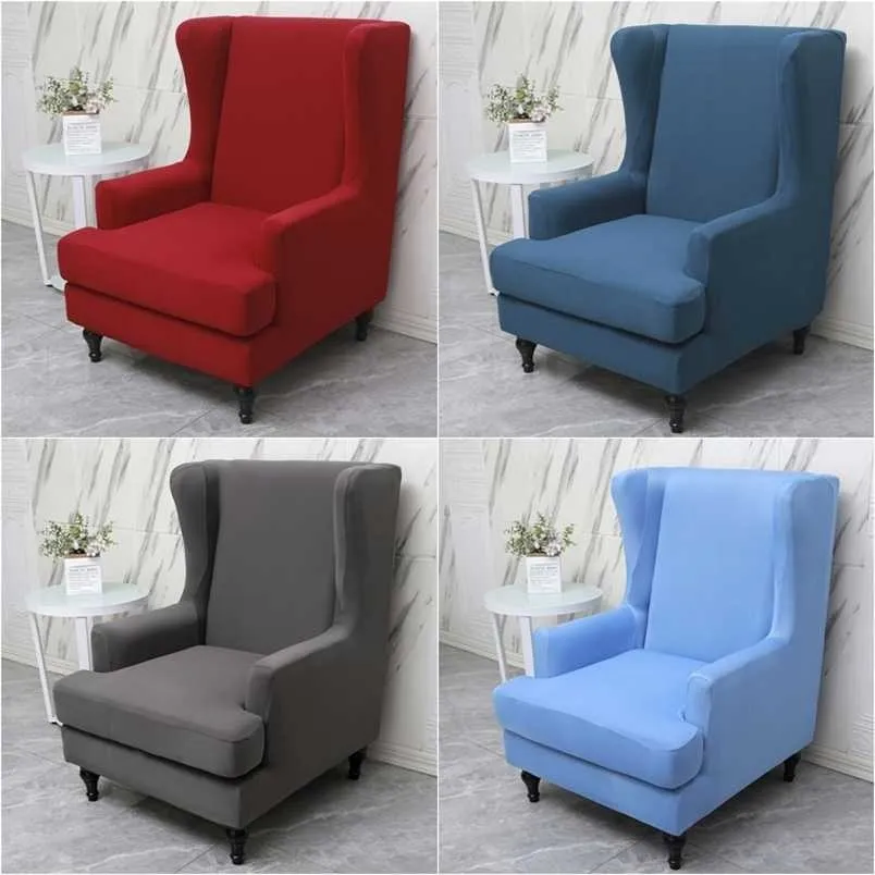 1 Компрессование твердого цвета Wingback Country Cover All-Inclusive King Back Back Charchair Cavels Elastic Spandex Home Funda Para Butaca 1 Plaza 211207