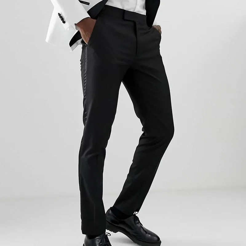 Costumes pour hommes Blazers noir hommes costume pantalon avec bande latérale une pièce Slim Fit homme pantalon mode vêtements 2022 pour mariage smoking