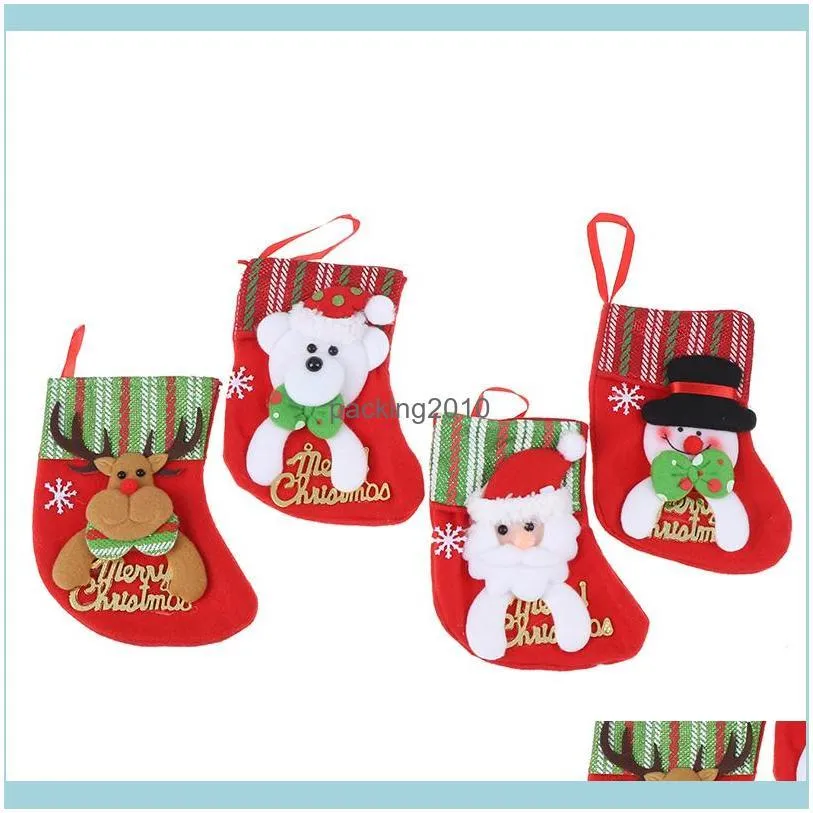 Christmas Decorations 1PC Stockings Fabric Santa Claus Sock Gift Kids Candy Bag Snowman Deer Pocket Hanging Xmas Tree Ornament1