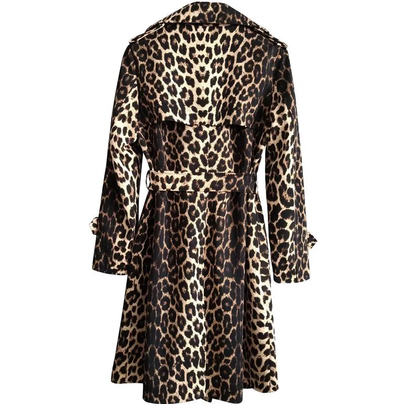 Women's Trench Coats Coat Women 2021 Autumn British Leopard Plus Size Fashion Slim With Belt Double Breasted Long Windbreaker Moda Mujer