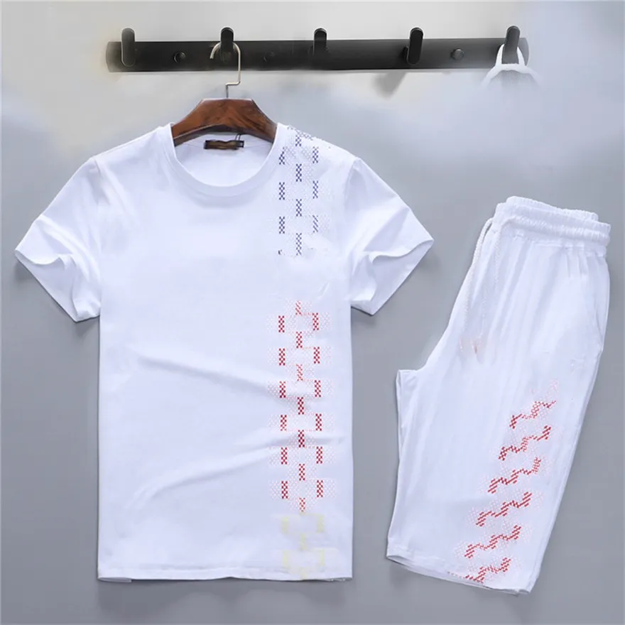 Hot Summer Tracksuit Mens Brand Cotton Silk Sports Suit Short Sleeve T-shirt Korean version av Thin T-shirt Shorts Two-Piece Mens Leisure Letter Mönster Svettdräkter