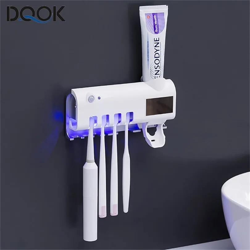 Portaspazzolino Dispenser di dentifricio Contenitore per bagno a energia solare Carica USB multifunzione 211222