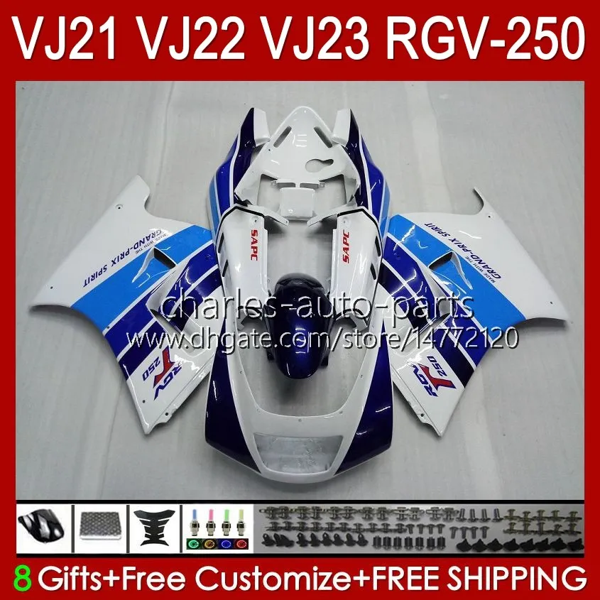 Kropp för SUZUKI RGV-250 Panel Blå Vit Blk RGV250 SAPC VJ22 RVG250 VJ 22 20HC.15 RGVT-250 90 91 92 93 94 95 96 RGVT RGV 250cc 250 CC 1990 1991 1992 1993 1994 1995 1996 Fairing