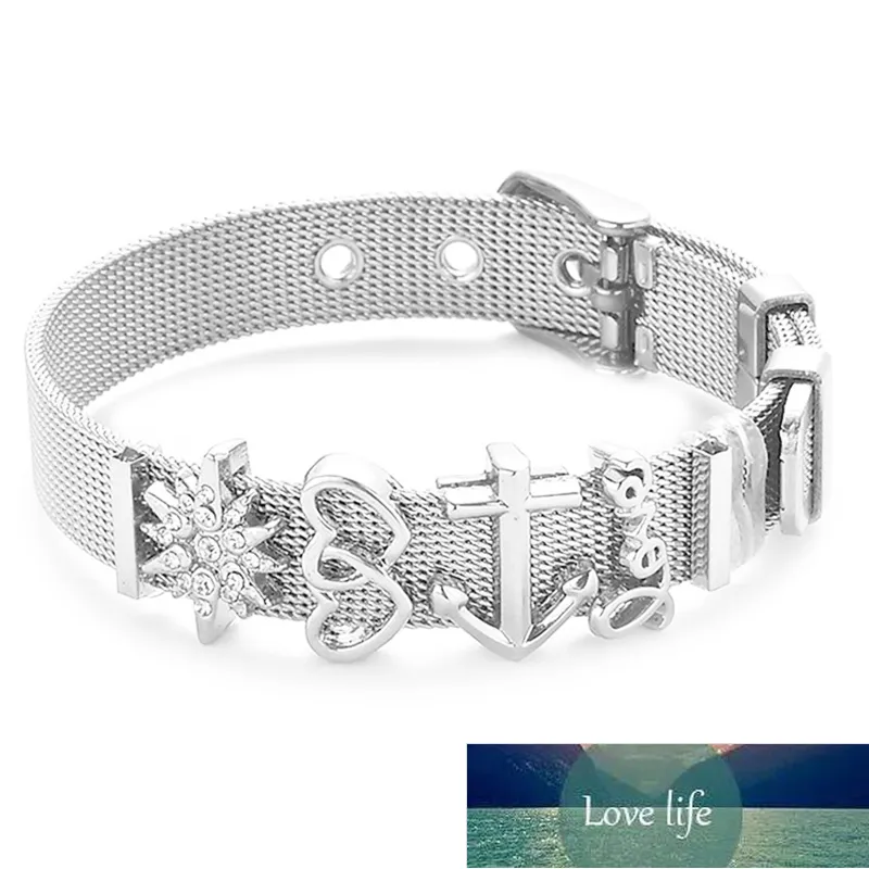 Bracelet en acier inoxydable pour hommes et femmes, ensemble de bracelets en maille, breloque en forme de cœur en cristal, Bracelet fin pour amoureux des femmes