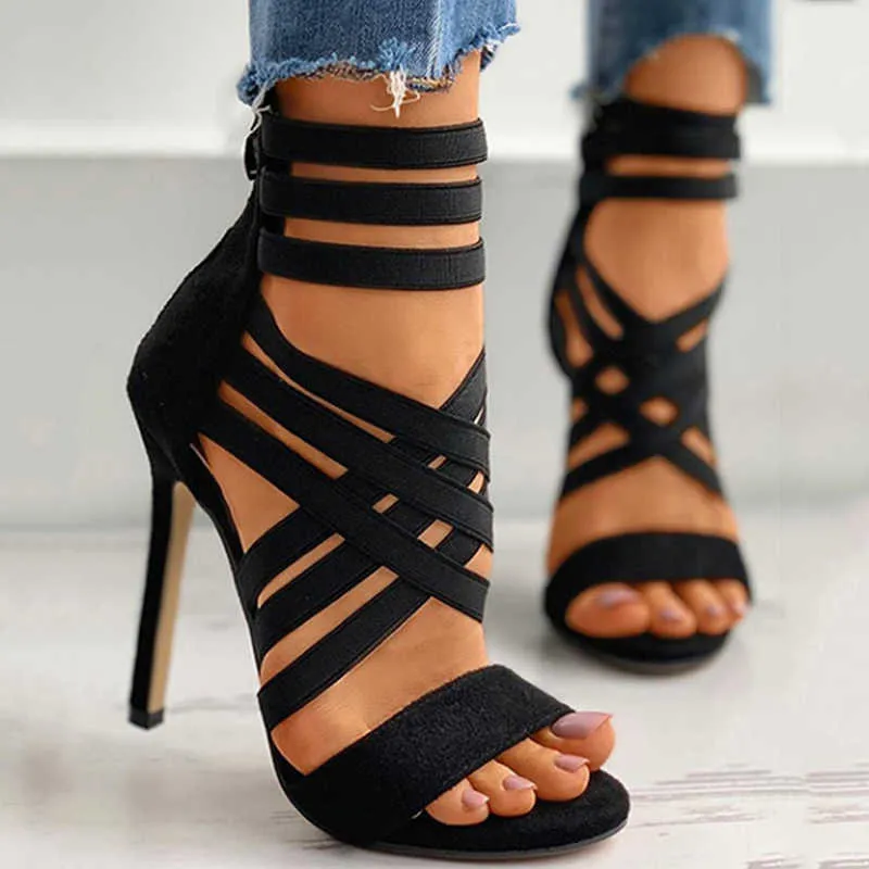 Летние женские насосы Criss Cross Bandage Sandals High Thin Thels Costed Toe Gladiator Насосы Party Сексуальная Женская Обувь Prom X0526