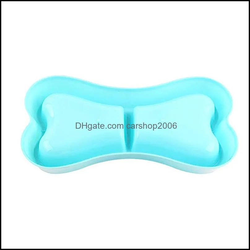 Cute Bone Shape Pet Dog Cat Puppy Food Travel Feeding Feeder Dogs Water Dish Double Bowl Supplies Plastic Colorful GWF11896