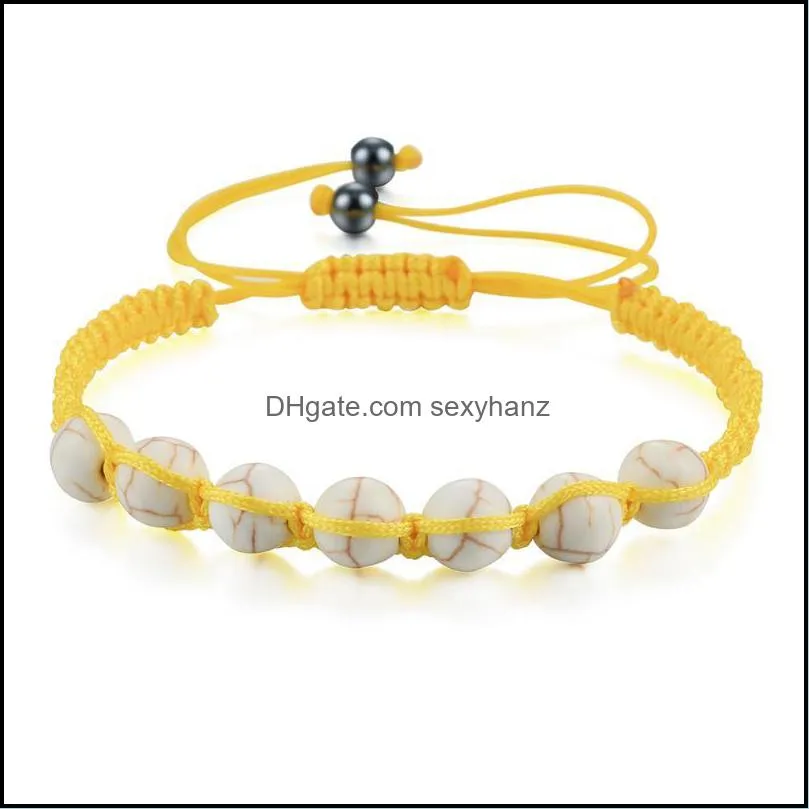 Strängar gult reparmband handvävd flätad tråd chakra naturliga stenpärlor armband för kvinnor män justerbara knutsmycken närvarande bea