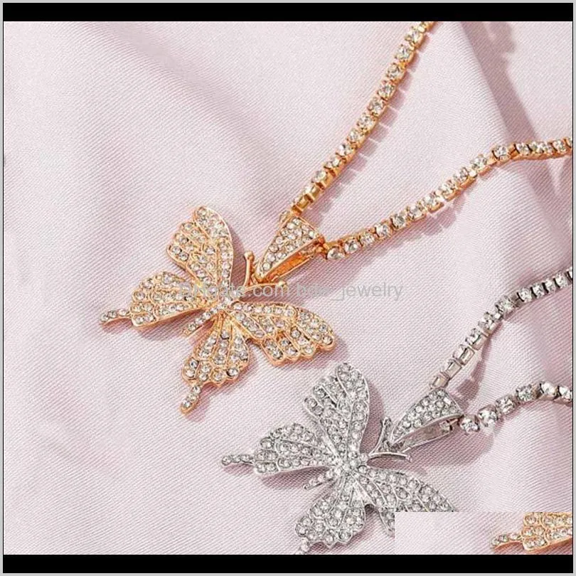 2pcs women statment big butterfly pendant necklace rhinestone chain for bling crystal choker jewelry chokers