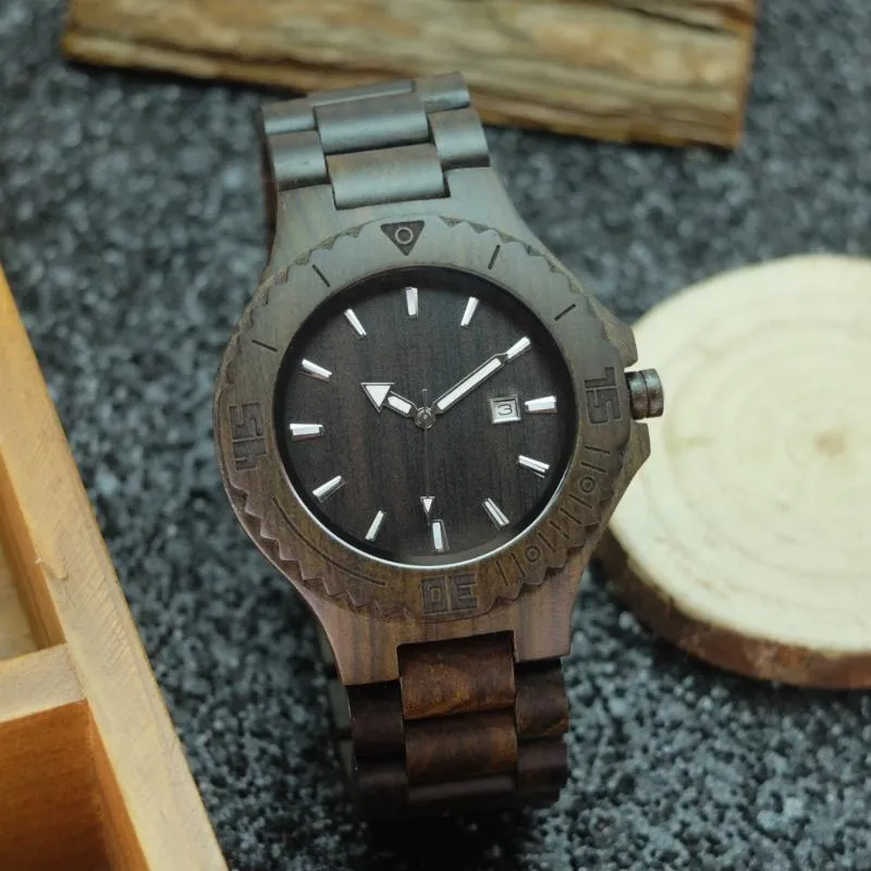 Montres-bracelets 2021 en bois hommes montre à Quartz avec aiguilles lumineuses calendrier analogique plein bois montres-bracelets Reloj Hombre