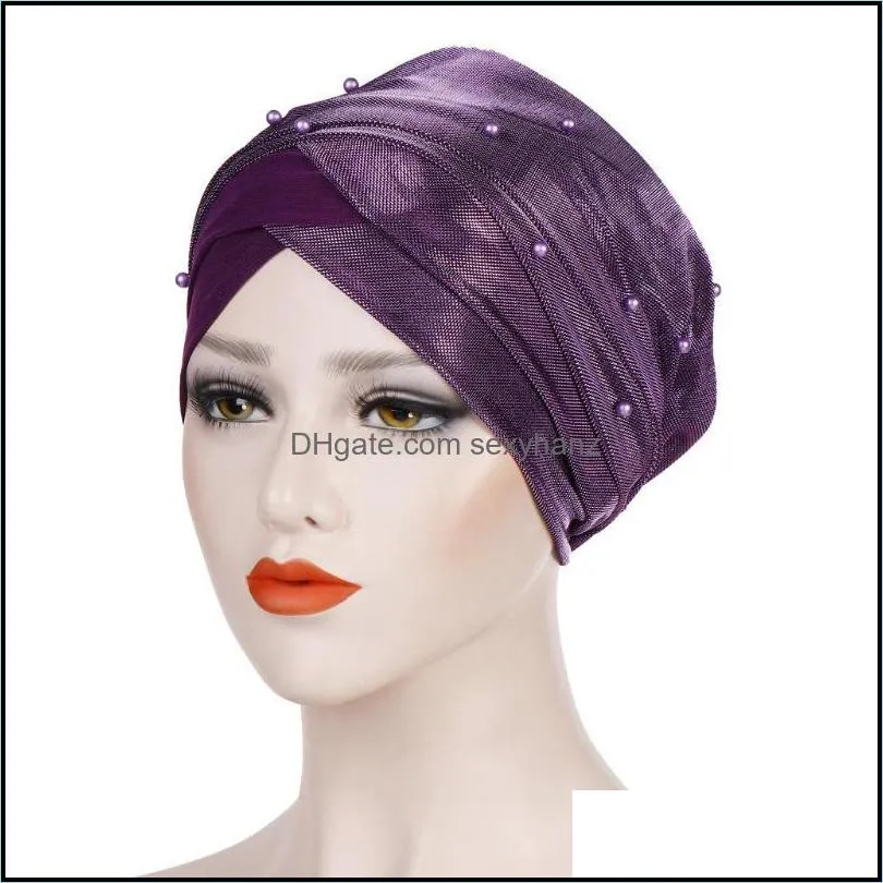 Ethnic Clothing Muslim Women Hijab Elastic Turban Hat Chemo Beaded Cap Hair Head Scarf Wrap Cover Headscarf Islamic Bandanas Headwear