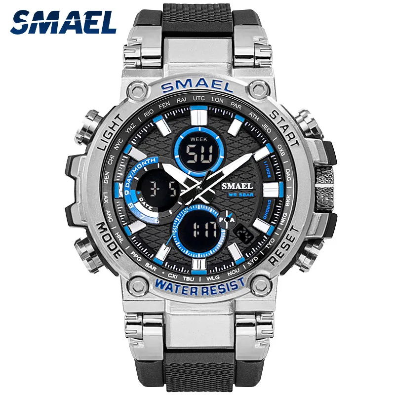 Orologio sportivo Orologi da uomo Impermeabile 5Bar Dual Time Orologi da polso militari da uomo Resistente agli urti Sveglia montre homme