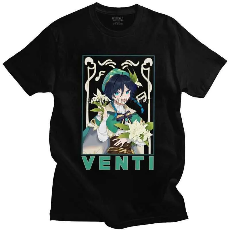 Genshin Impact Venti Tshirt Men Short Sleeve Leisure T Shirt Classic Game Anime T-shirt Slim Fit Cotton Harajuku Tee Merchandise Y0901