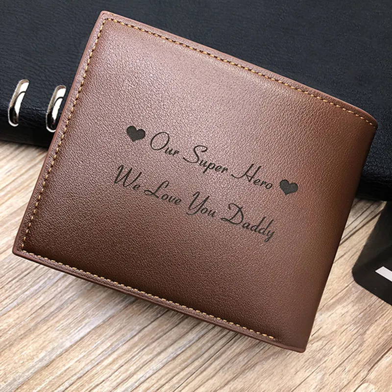 Grawerowane Portfele Zdjęcia Portfel Trilfold Krótkie Ultra-Thin Fashion Young Leather Portfel Money Clip Custom Photo Prezent