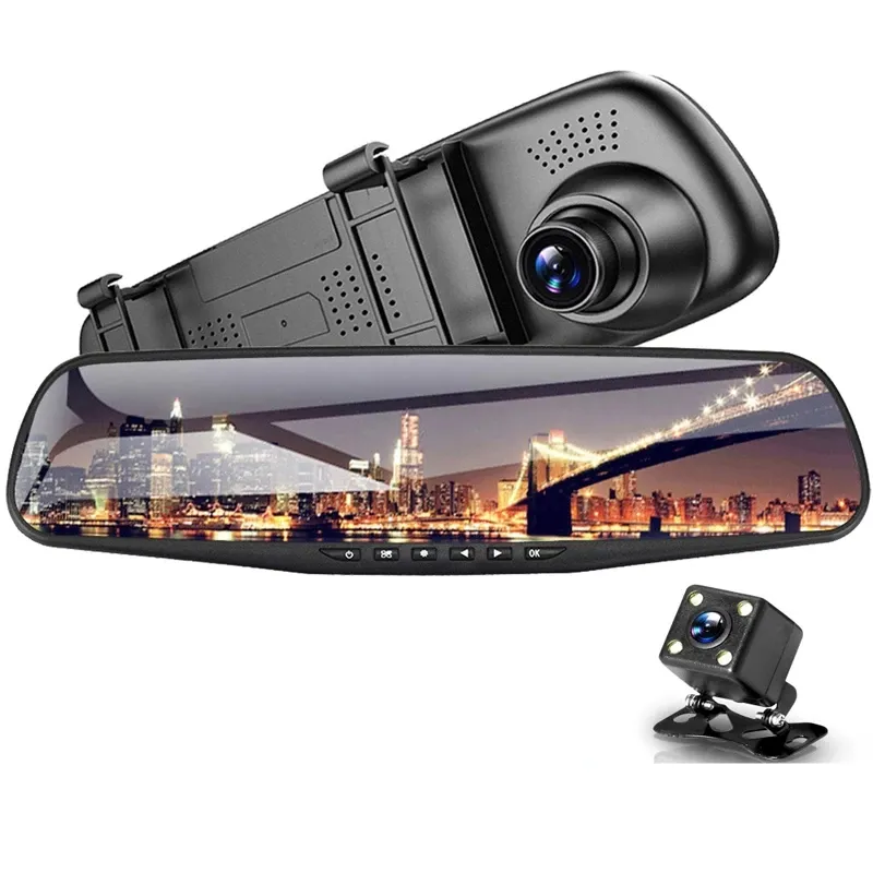 4.3 "Auto DVR Driving Digital Recorder 2ch Registrator Mirror Front 170 ° Achter 120 ° Wide Bekijk hoek 1080P Full HD G-sensor parkeermonitor