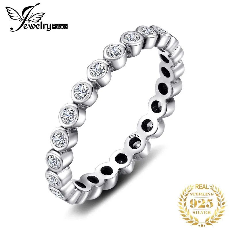 Cluster Rings JPalace Cubic Zirconia Ring 925 Sterling Silver For Women Stackable Eternity Band Jewelry Fine