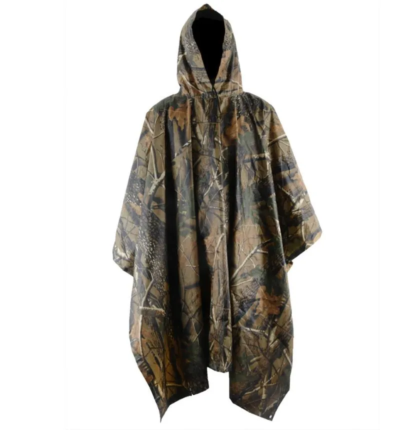 Rain Poncho Waterproof Camouflage Raincoat with Hoods for Outdoor Activities Camo Shelter Ground Sheet Men Women