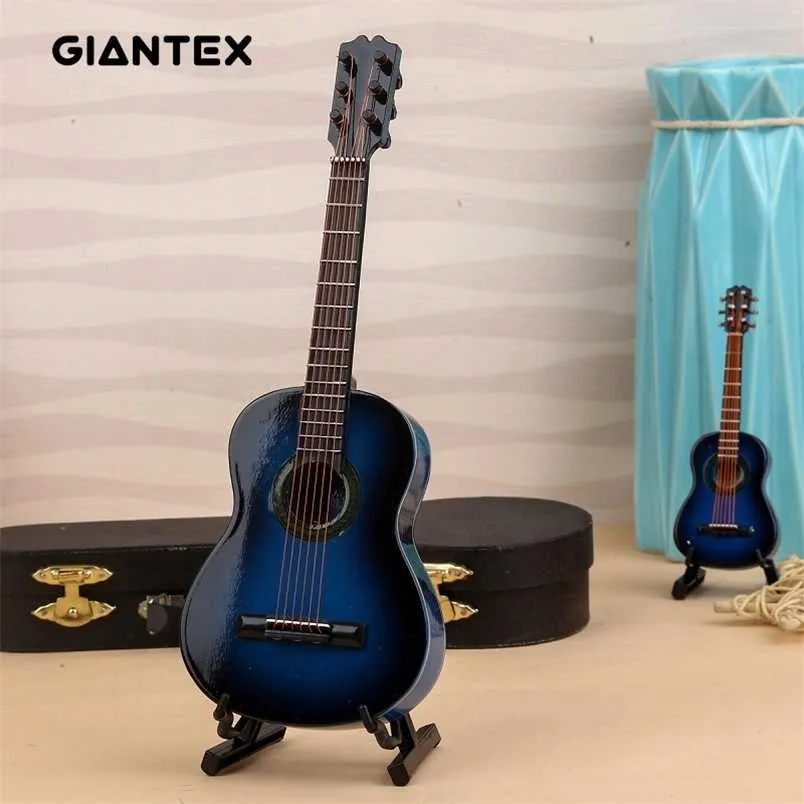 Mini Classical Guitar Wooden Miniature Model Musical Instrument Decoration Gift Decor For Bedroom Living Room 211105