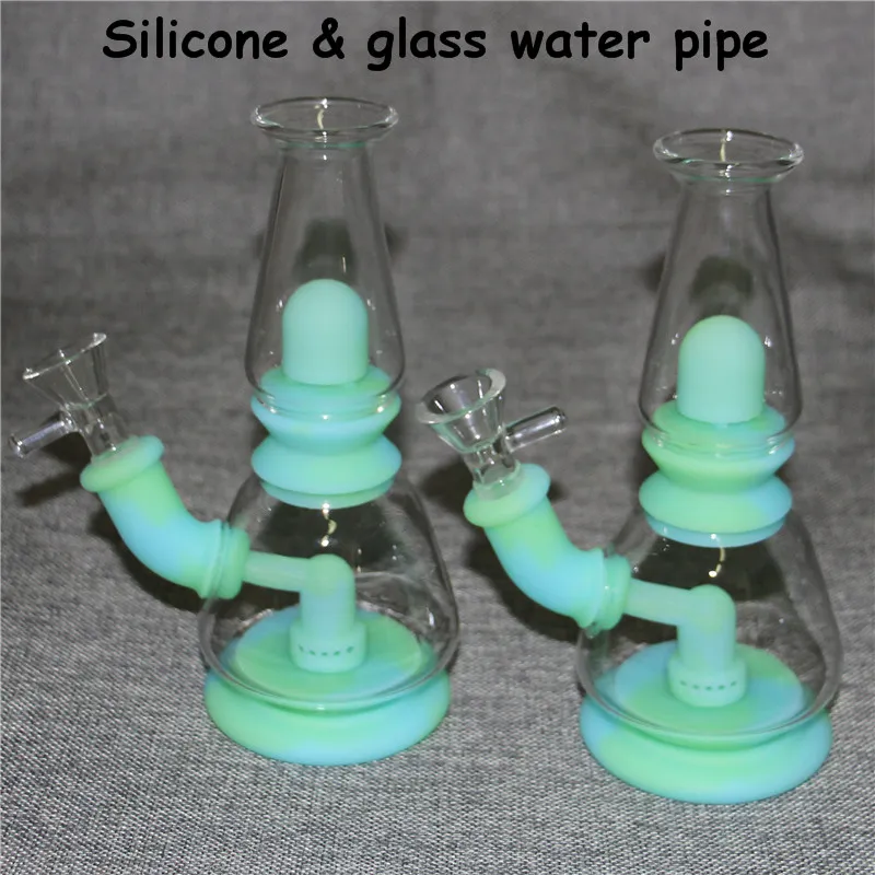 Glass Bong Beaker Hookah Silicon Water Bongs Recycler Percolator Oil Rigs Bowl 14mm Silicone Smoking Bubler Pipe Hookahs