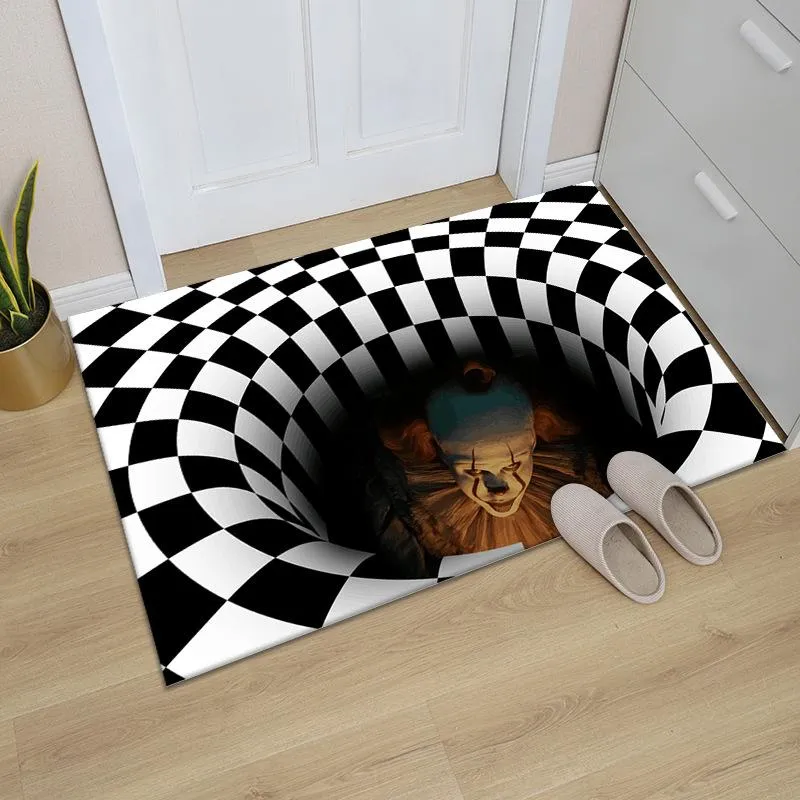 Carpets Sewer Manhole Cover Clown Trap Vision Area Rug Halloween Carpet 3D Geometric Mat Living
