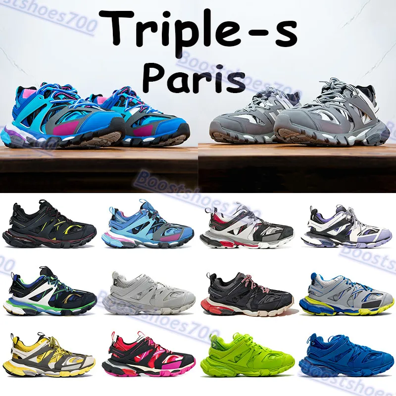 Triple S 3.0 منصة أحذية عارضة أزياء عداء بلو رمادي أبيض وردي اللون البرتقالي الصفراء الصفراء.