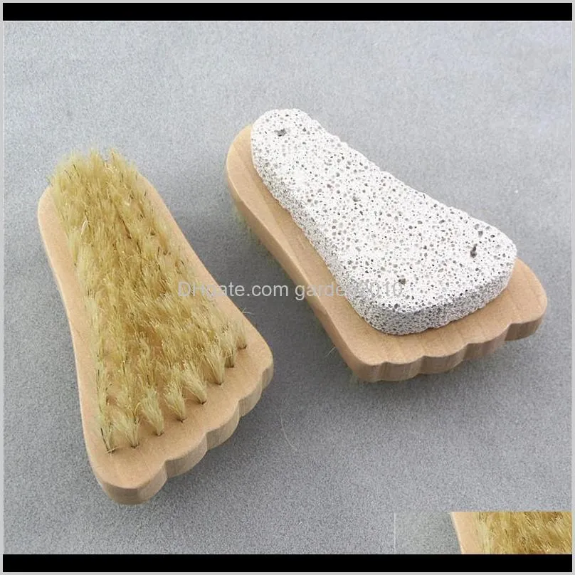 Brosses de bain Éponges Épurateurs Poils de pied en bois Pierre ponce Masr Sessile Brosse de nettoyage Forme d'empreinte Douche Gommage Outils de peau Y2Mui