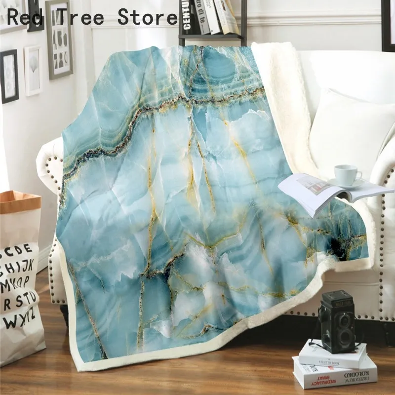 Marmor tryckt mönster Flanell filt för barn Vuxna Soft Bed Cover Sheet Fleece Plush Summer Quilt 3D Skräddarsy design