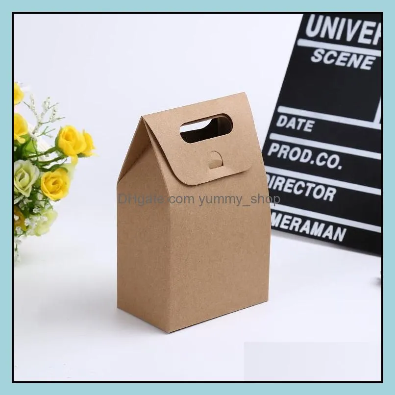 Kraft Box Craft Bag with Handle Soap Candy Bakery Cookie Biscuits Packaging Paper Boxes