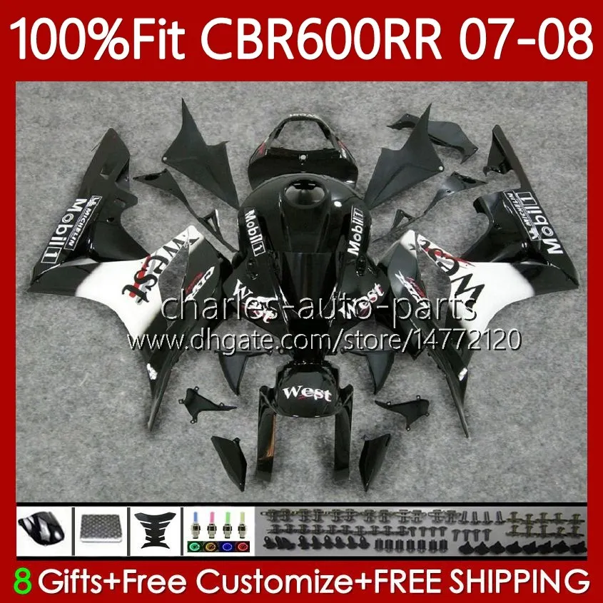 Honda CBR 600RR CBR600 RR F5 2007年800 RR CC F5 600F5 CBR600F5 CBR600RR 07 08射撃モールドフェアリングブラックウエスト