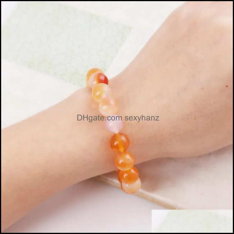 Retro Orange Fire Agates Round Beads Bracelet Natural Stone Stretch Chain Female Friends Gift 8mm 10mm 12mm 14mm Beaded, Strands