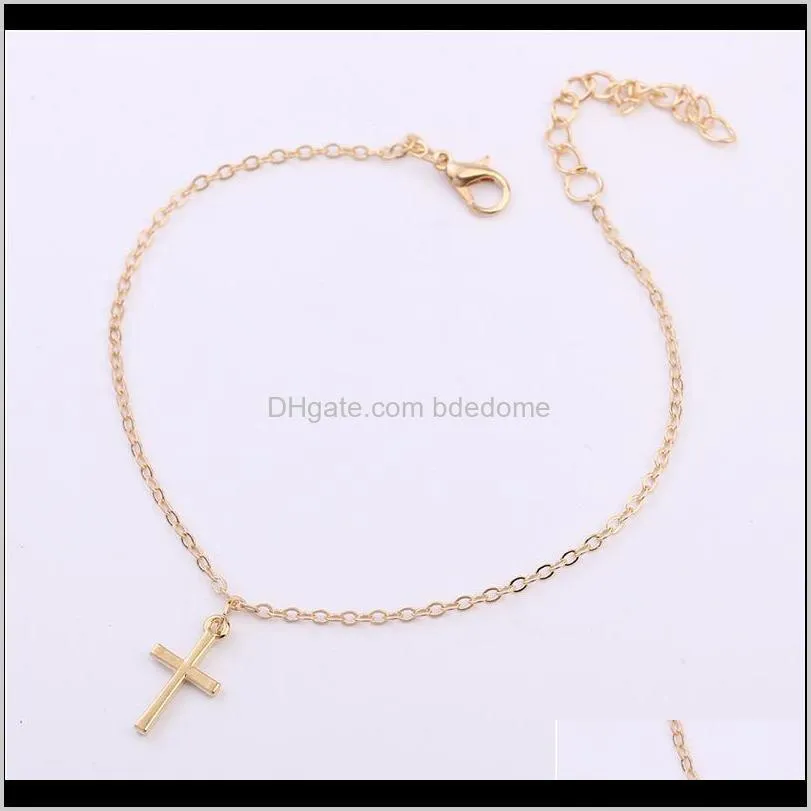 fashion jewelry simple stlye cross pendant gold and silve plated metal chain for women foot anklet gift