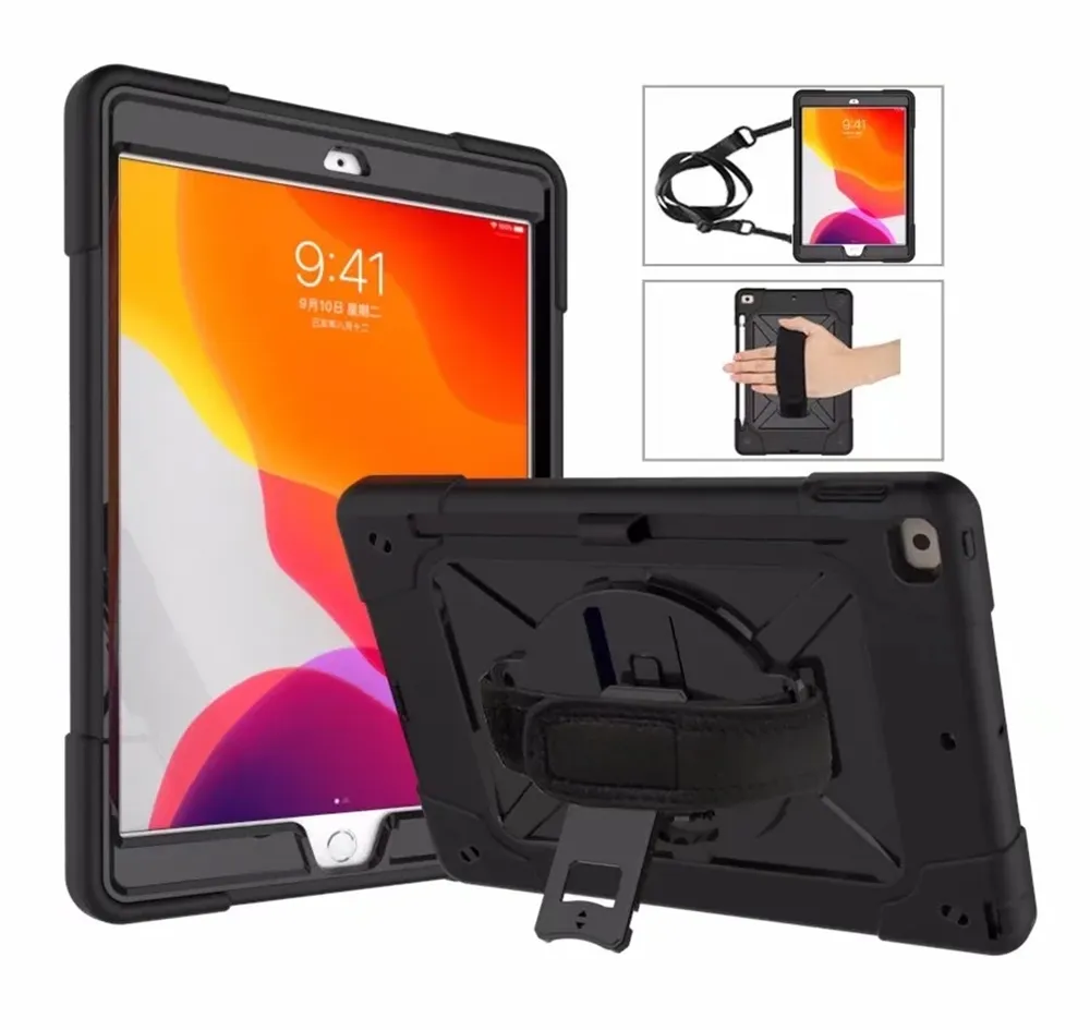 Heavy Duty Tablet Väska till iPad 10.2 [7: e / 8: e gen] Mini 5 Air 4 Pro 11 / 9,7 tum, [C serise] 3-lager Stötskyddat skyddskåpa med axel- / handtagsrem, 10st