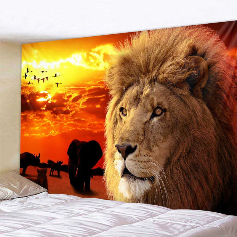 Lion tapisserie animal lion fond tenture bohème hippie décoration salon chambre dortoir décoration de la maison bandes 210609