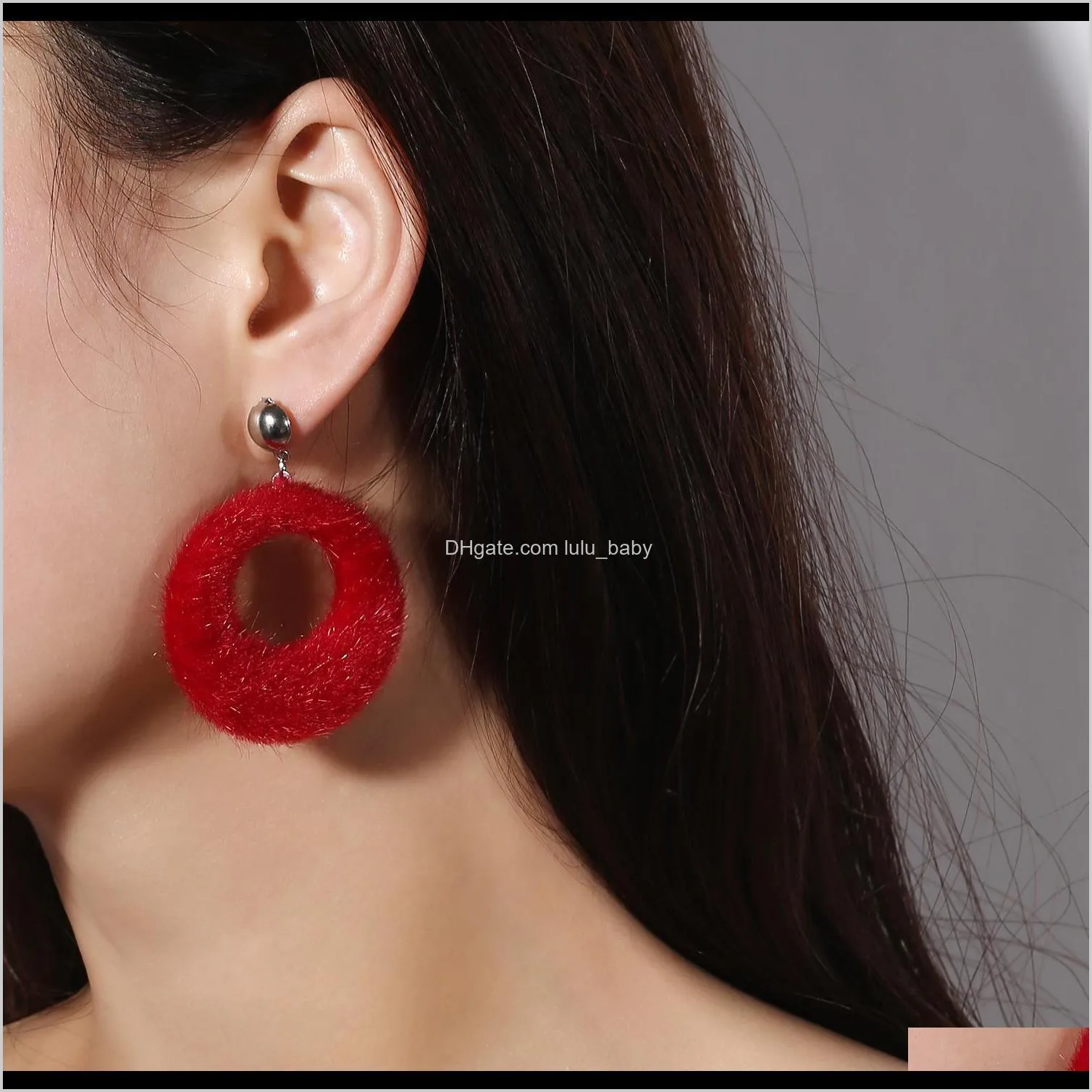 mix color new arrival hollowed hoop dangle earrings for women korea faux fur colorful ear wear fashion jewelry 24pair